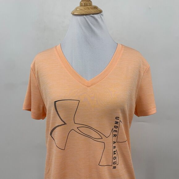 Under Armour T Shirt Womens S Small Orange V Neck Loose Heat Gear Lightweight - Picture 3 of 11